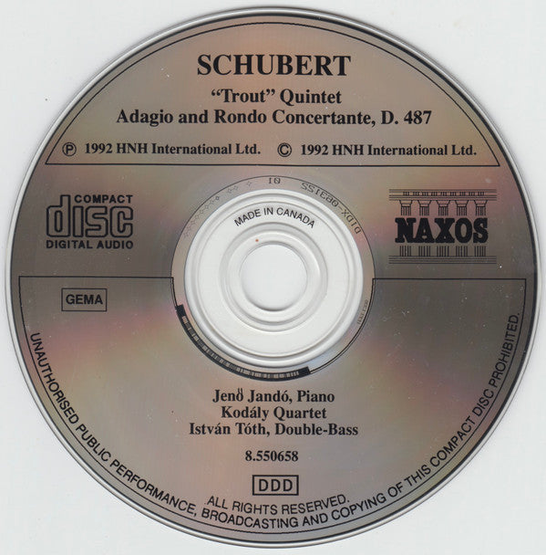 Franz Schubert : Jenö Jandó · Kodály Quartet · István Tóth : Piano Quintet 'Trout' · Adagio And Rondo Concertante (CD, Album, RE)