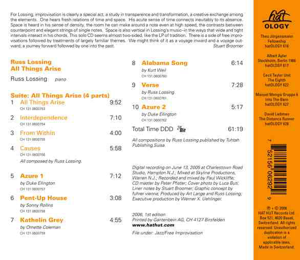 Russ Lossing : All Things Arise (CD, Album)