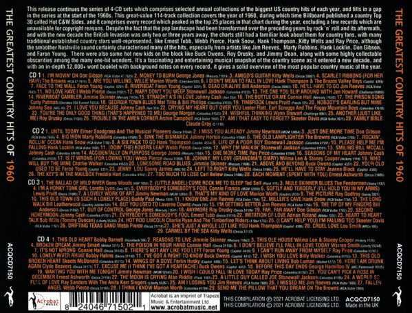 Various : The Greatest Country Hits Of 1960 (4xCD, Comp)