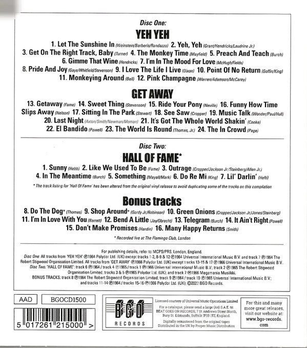 Georgie Fame : Yeh Yeh / Get Away / Hall Of Fame Plus Bonus Tracks (2xCD, Comp, RM)