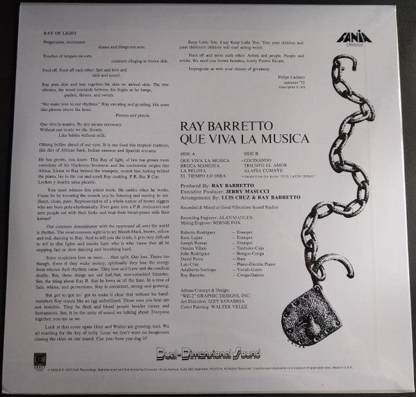 Ray Barretto : Que Viva La Musica (LP, Album, RE, 50t)
