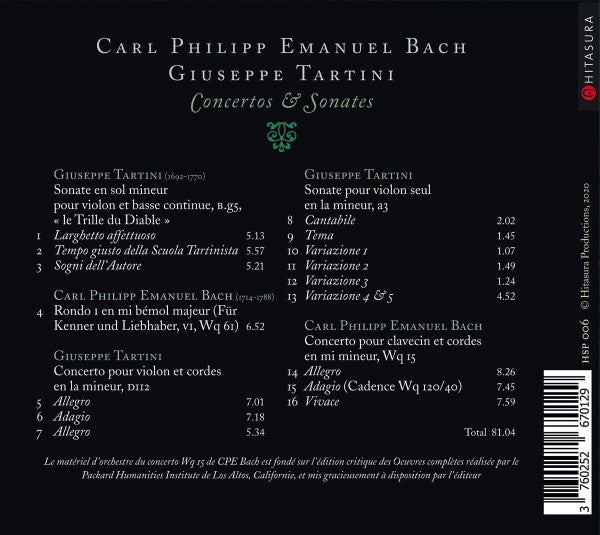 Carl Philipp Emanuel Bach, Giuseppe Tartini, Ausonia : Concertos & Sonates (CD, Album)