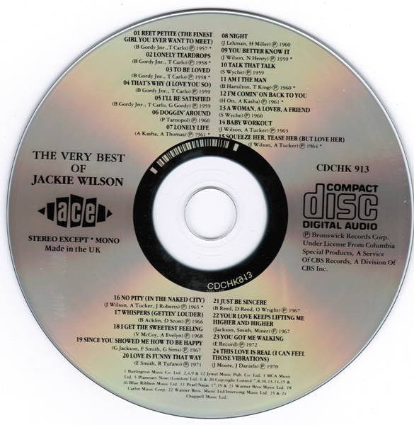 Jackie Wilson : The Very Best Of Jackie Wilson (CD, Comp, Mono, RE, RM)