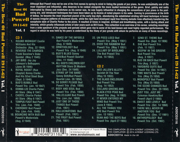 Bud Powell : The Best Of Bud Powell 1944-62 - Vol. 1 (2xCDr, Comp)