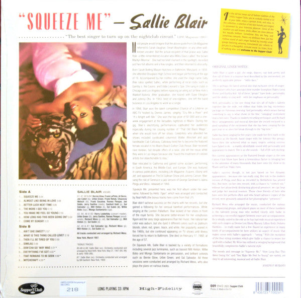 Sallie Blair : Squeeze Me (LP, Album, Ltd, Num, RE)