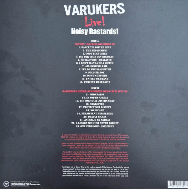 The Varukers : Noisy Bastards! (LP, Album, RP, Red)