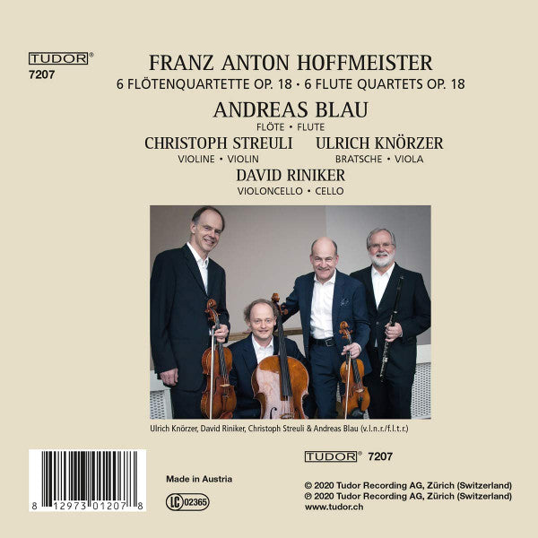 Franz Anton Hoffmeister - Andreas Blau, Christoph Streuli, Ulrich Knörzer, David Riniker : 6 Flute Quartets Op. 18 (CD, Album)