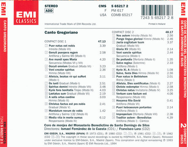 Coro De Monjes Del Monasterio Benedictino De Santo Domingo De Silos* : Canto Gregoriano (2xCD, Comp, RM, Fat)