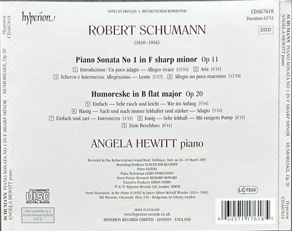 Robert Schumann / Angela Hewitt : Humoreske - Sonata In F Sharp Minor (CD, Album)