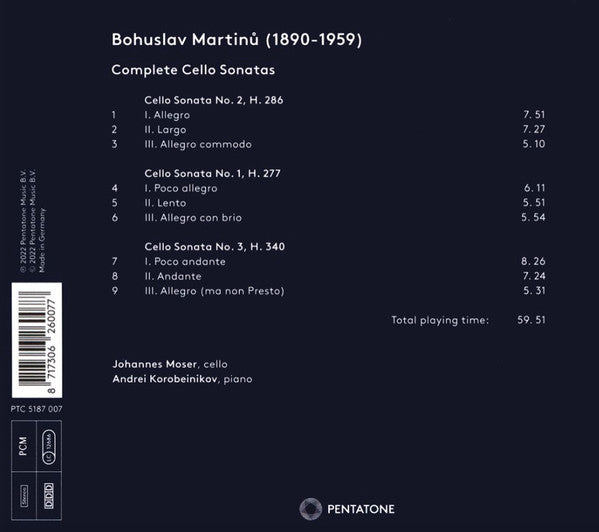 Bohuslav Martinů, Johannes Moser, Andrei Korobeinikov : Cello Sonatas (CD)