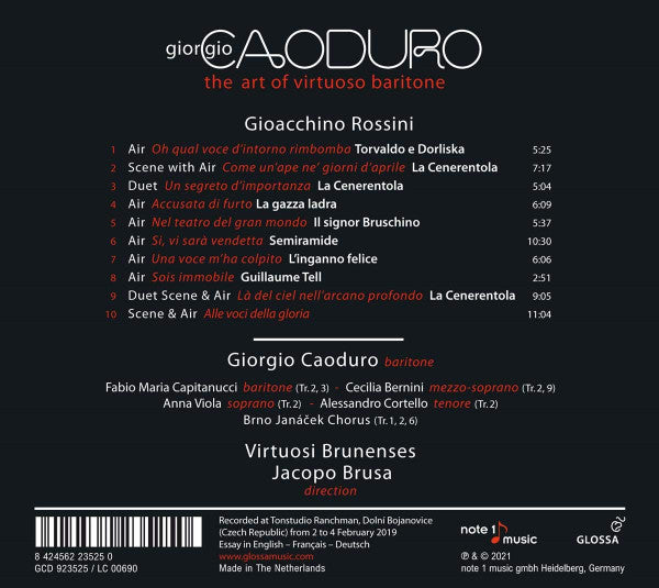 Giorgio Caoduro, Virtuosi Brunensis, Jacopo Brusa : The Art Of Virtuoso Baritone (CD, Album)