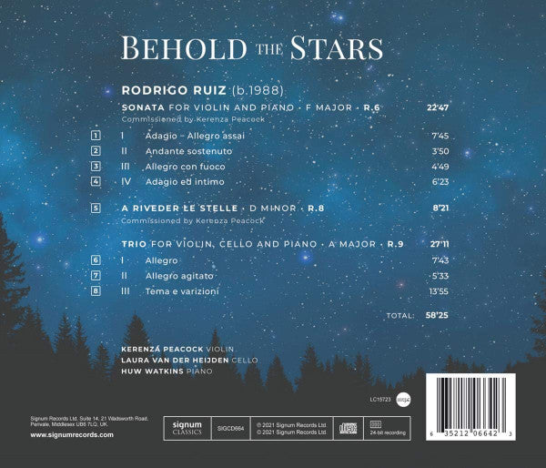 Rodrigo Ruiz (3) - Kerenza Peacock, Laura van Der Heijden, Huw Watkins : Behold The Stars (CD, Album)