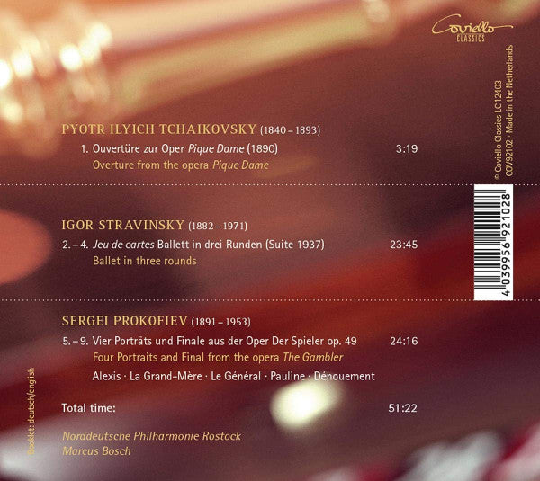 Pyotr Ilyich Tchaikovsky, Igor Stravinsky, Sergei Prokofiev, Norddeutsche Philharmonie Rostock, Marcus R. Bosch : Overture From Pique Dame; Jeu de Cartes; Four Portraits And Final From The Gambler (CD, Album)