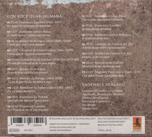 Ensemble Perlaro, Lorenza Donadini : Con Voce Quasi Humana (CD, Album)