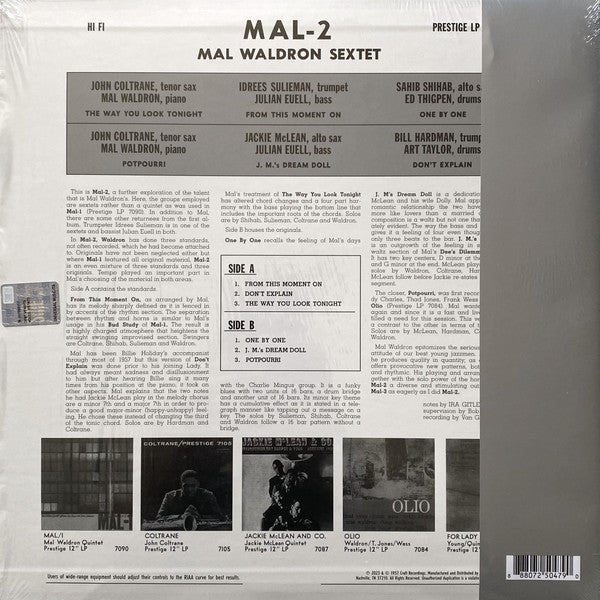 Mal Waldron With Jackie McLean, John Coltrane, Idrees Sulieman, Sahib Shihab And Bill Hardman : Mal/2 (LP, Album, Mono, RE, 180)