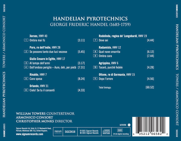William Towers, Armonico Consort, Christopher Monks : Handelian Pyrotechnics (CD, Album)