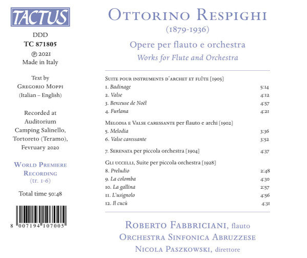 Ottorino Respighi, Roberto Fabbriciani, Orchestra Sinfonica Abruzzese, Nicola Paszkowski : Opere Per Flauto E Orchestra (CD, Album)