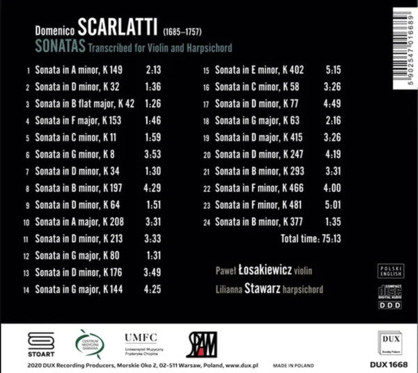 Domenico Scarlatti, Paweł Łosakiewicz, Lilianna Stawarz : Sonatas Transcribed For Violin And Harpsichord (CD, Album)