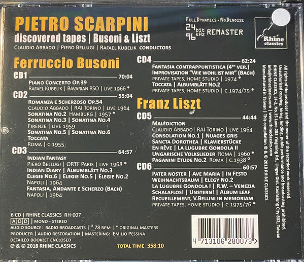 Pietro Scarpini - Ferruccio Busoni & Franz Liszt : Discovered Tapes (6xCD, Comp, Mono, RM + Box, Comp)
