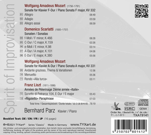 Wolfgang Amadeus Mozart, Domenico Scarlatti, Franz Liszt, Bernhard Parz : Spirit Of Improvisation (CD, Album)