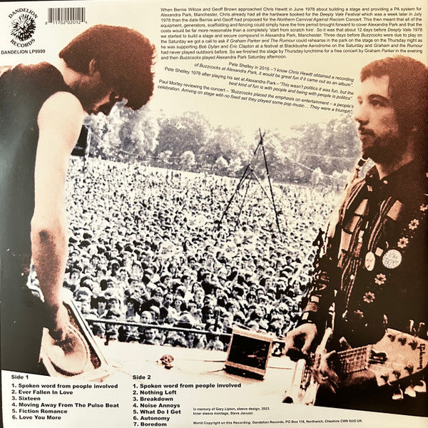 Buzzcocks : Live In Manchester At Alexandra Park Saturday July 15th 1978 'The Day It Became Cool To Be Anti-Racist' (LP)