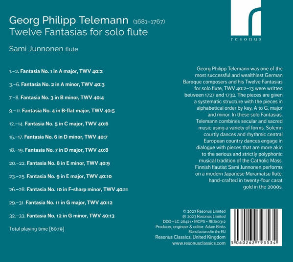 Georg Philipp Telemann - Sami Junnonen : Twelve Fantasias For Solo Flute (CD, Album)