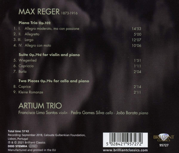 Max Reger, Artium Trio : Piano Trio Op. 102 (CD, Album)