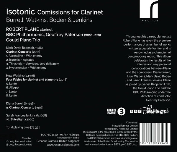 Diana Burrell, Huw Watkins, Mark David Boden, Sarah Frances Jenkins - Robert Plane, BBC Philharmonic, Geoffrey Paterson, Gould Piano Trio : Isotonic (Commissions For Clarinet) (CD, Album)