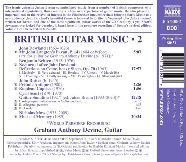 John Dowland, Benjamin Britten, John Rutter, Cyril Scott, Nicholas Maw, Graham Anthony Devine : British Guitar Music • 2 (CD, Album)