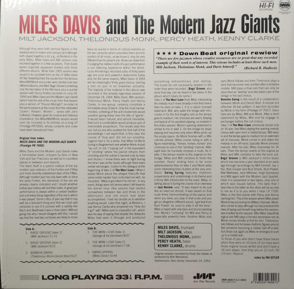 Miles Davis : Miles Davis And The Modern Jazz Giants (LP, Comp, RE, 180)
