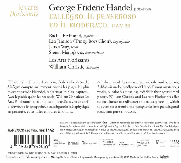 Georg Friedrich Händel – Les Arts Florissants, William Christie : L'Allegro, Il Penseroso Ed Il Moderato (2xCD, Album)