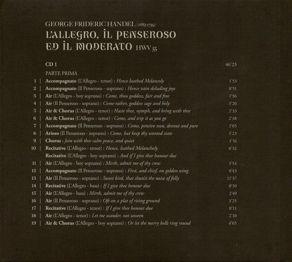 Georg Friedrich Händel – Les Arts Florissants, William Christie : L'Allegro, Il Penseroso Ed Il Moderato (2xCD, Album)