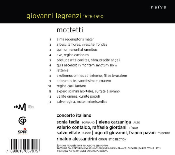Giovanni Legrenzi – Rinaldo Alessandrini, Concerto Italiano : Mottetti (CD)