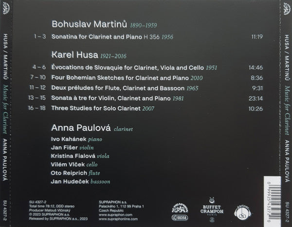 Karel Husa / Bohuslav Martinů, Anna Paulová : Music For Clarinet (CD, Album)