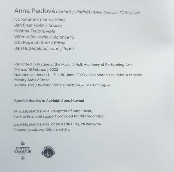 Karel Husa / Bohuslav Martinů, Anna Paulová : Music For Clarinet (CD, Album)
