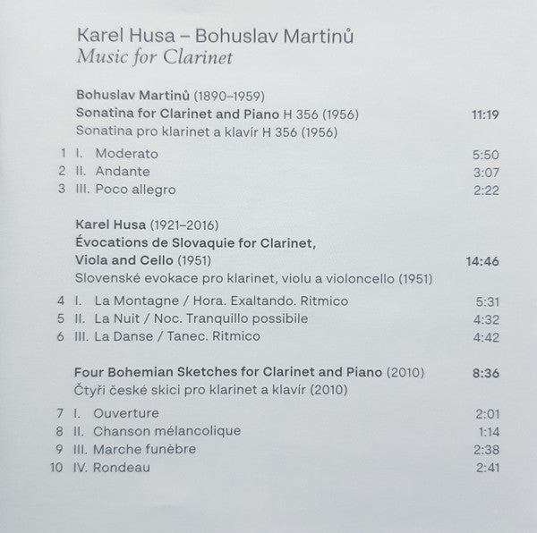 Karel Husa / Bohuslav Martinů, Anna Paulová : Music For Clarinet (CD, Album)