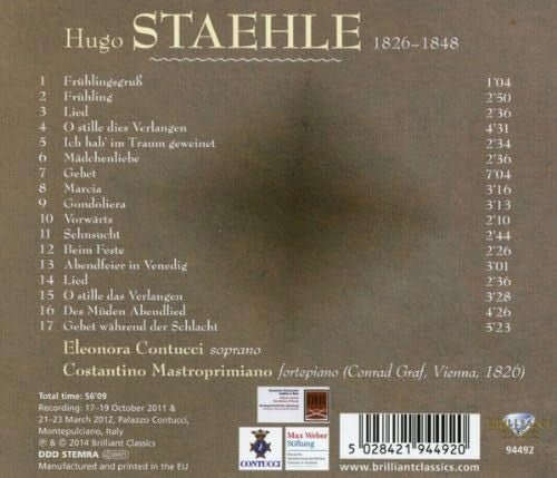 Hugo Staehle - Eleonora Contucci, Costantino Mastroprimiano : Mädchenliebe (Lieder • Songs) (CD, Album)