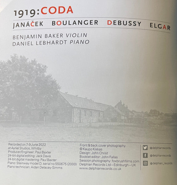 Benjamin Baker, Daniel Lebhardt, Leoš Janáček, Lili Boulanger, Claude Debussy, Sir Edward Elgar : 1919: Coda (CD, Album)