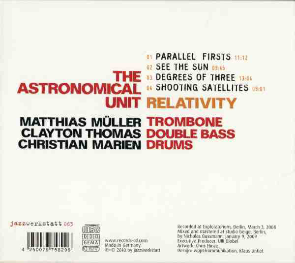The Astronomical Unit : Matthias Müller / Clayton Thomas / Christian Marien : Relativity (CD, Album)