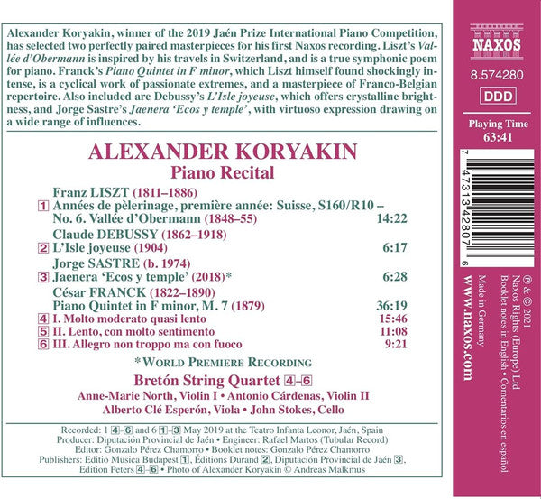 Alexander Koryakin, César Franck, Claude Debussy, Franz Liszt, Jorge Sastre : Piano Recital (CD, Album)