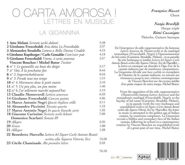 La Gioannina, Françoise Masset, Nanja Breedijk, Rémi Cassaigne : O Carta Amorosa ! (CD)