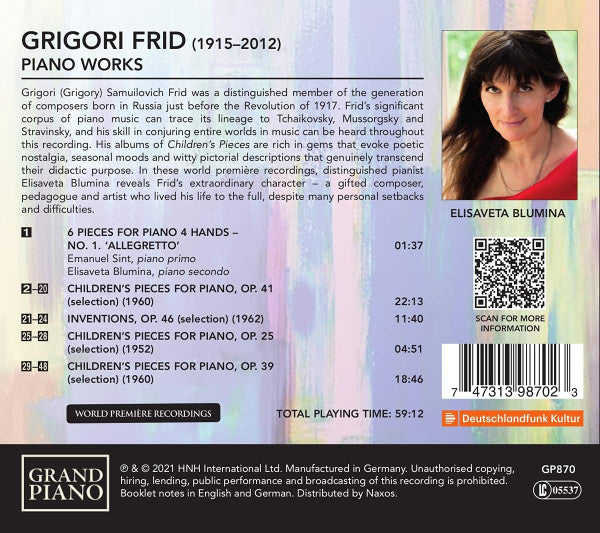 Григорий Фрид, Elisaveta Blumina : Piano Works (CD, Album)