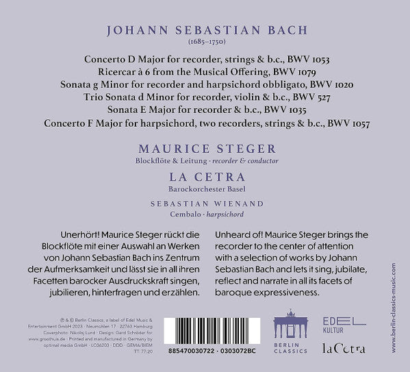 Johann Sebastian Bach – Maurice Steger, La Cetra Barockorchester Basel : A Tribute To Bach (CD)