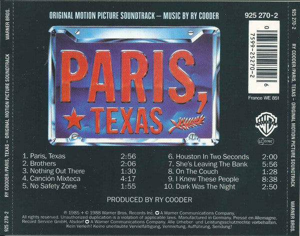 Ry Cooder : Paris, Texas (Original Motion Picture Soundtrack) (CD, Album, RE)