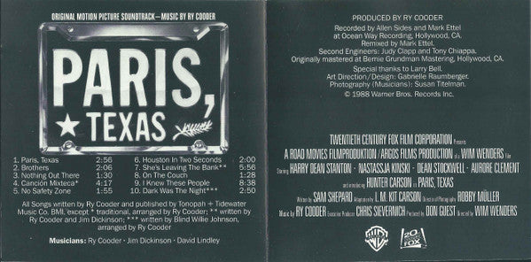 Ry Cooder : Paris, Texas (Original Motion Picture Soundtrack) (CD, Album, RE)
