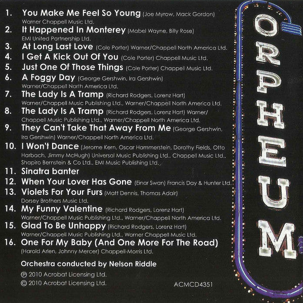 Frank Sinatra : 'Live' At The Orpheum, Vancouver, June 8th 1957 (CD, Album)