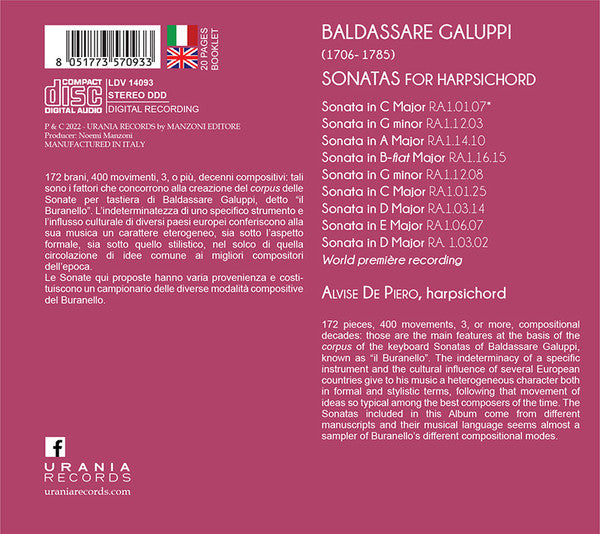 Baldassare Galuppi, Alvise de Piero : Sonatas For Harpsichord   (CD, Album)