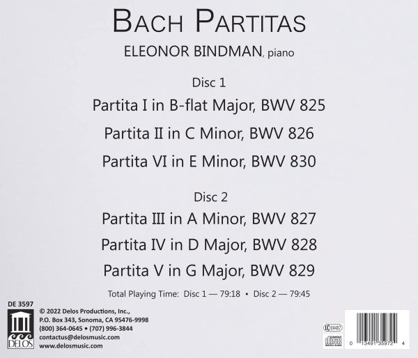 Eleonor Bindman, Johann Sebastian Bach : Partitas BWV 825-830 (2xCD)