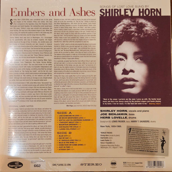 Shirley Horn : Embers And Ashes (LP, Album, Ltd, Num, RE)