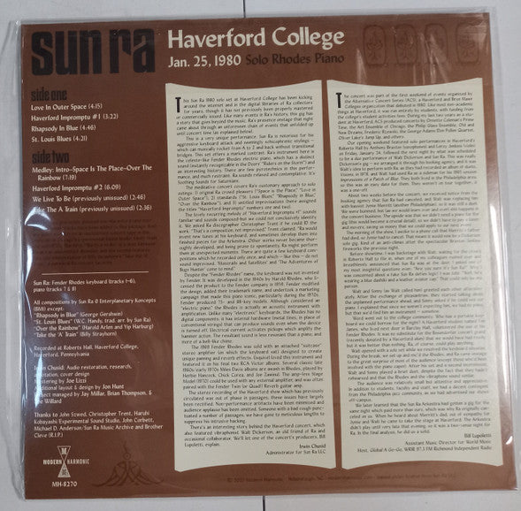 Sun Ra : Haverford College 1980 Solo Piano (LP, Album, RP)